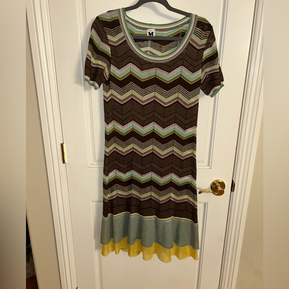 Missoni Zigzag Knit Midi Dress in Brown, Green, Yellow